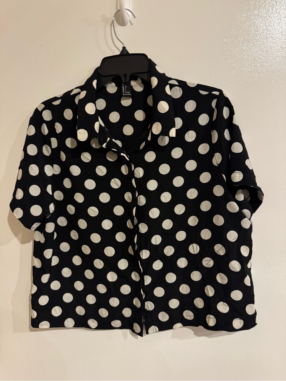 Forever 21 Black Button-Up Top with White Polka Dots